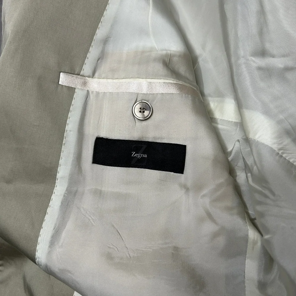 Zegna Mens 38R Beige Cotton Silk 2-Button Blazer Jacket 280CG4 Double Vent